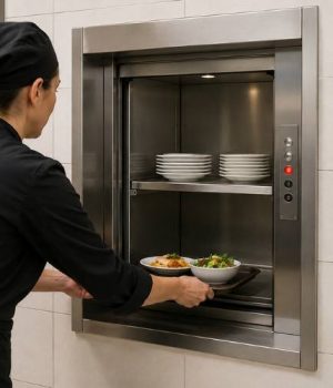 Montaplatos instalado en cocina profesional para trasladar platos entre plantas